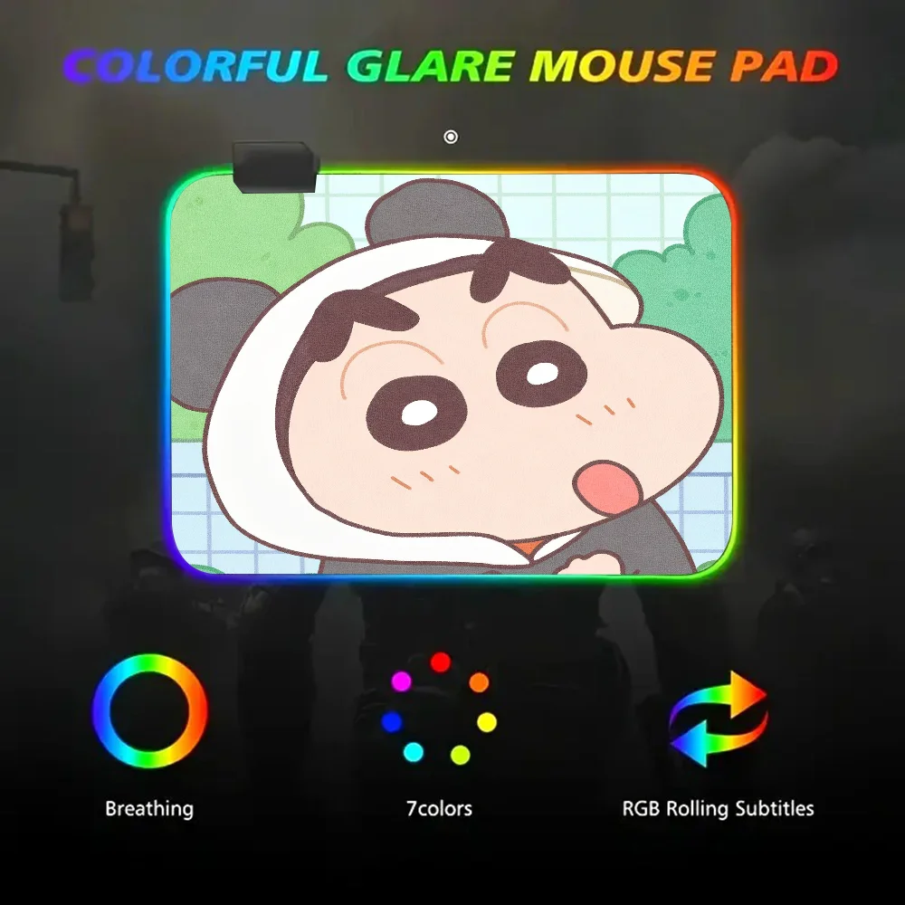 Anime Cartoon C-Crayon Shin-chans Mousepad RGB Small Size Gaming Mouse Pad With LED Light Desk Mat Super Smooth Non-slip Rubber