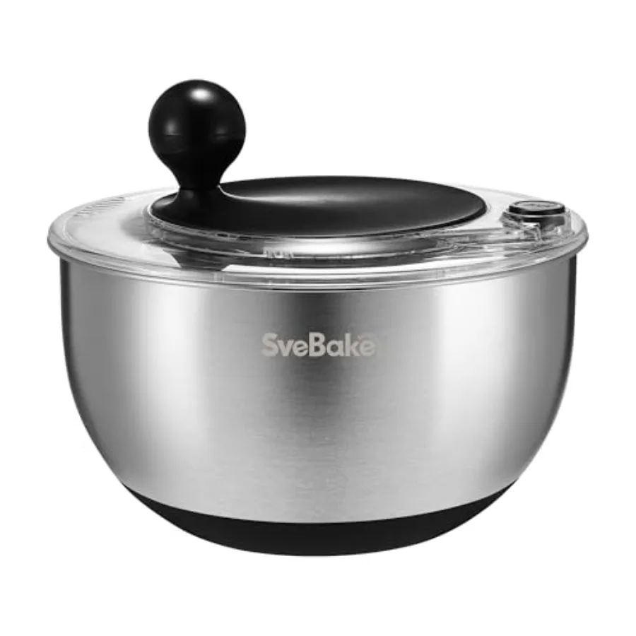 Escurridor de Ensaladas de Acero Inoxidable de 5.3 Qt con Botón de Paro, Libre de BPA, con Tapa Transparente y Orificio de Drenaje
