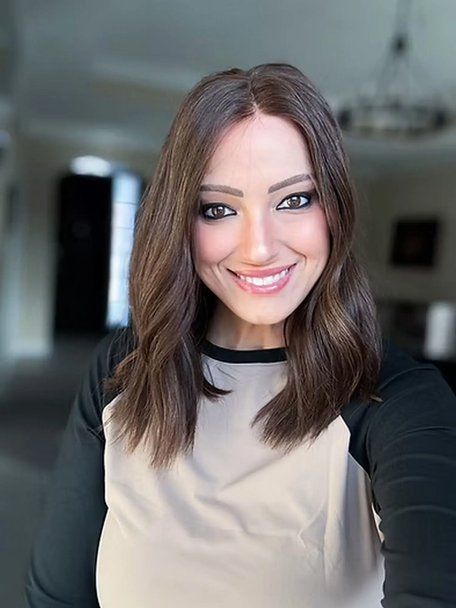 18 Inches Ombre Dark Brown Wigs Balayage Slightly Wave Synthetic 13*4 HD Invisible Lace Frontal Wigs For Women Daily Party Use