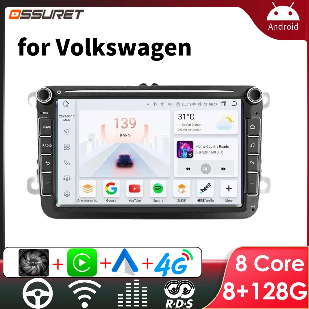 2DIN Carplay Android autoradio GPS pour VW Caddy Polo Golf 5 6 Plus Passat B6 Jetta Tiguan Touran Sharan Scirocco Eos siège stéréo