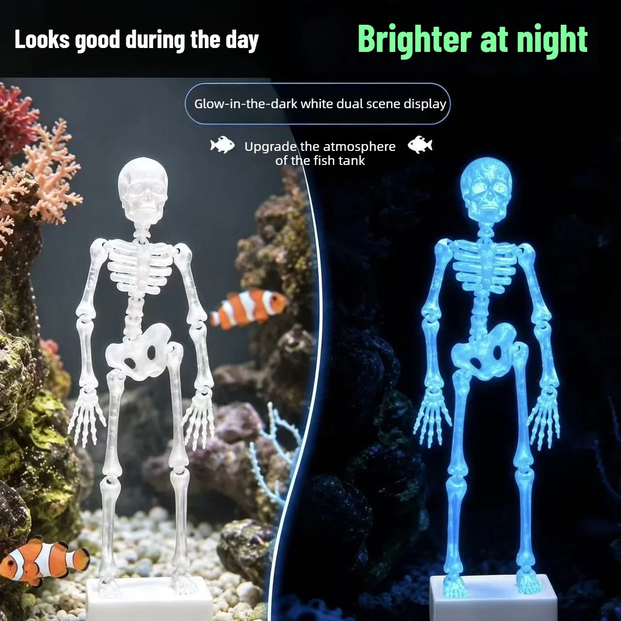 3D-gedruckte Fischbecken-Skelett-Dekoration, gotisches tanzendes Skelett, pneumatisches Modell für Fischbecken, Aquarium-Zubehör – Detail 3