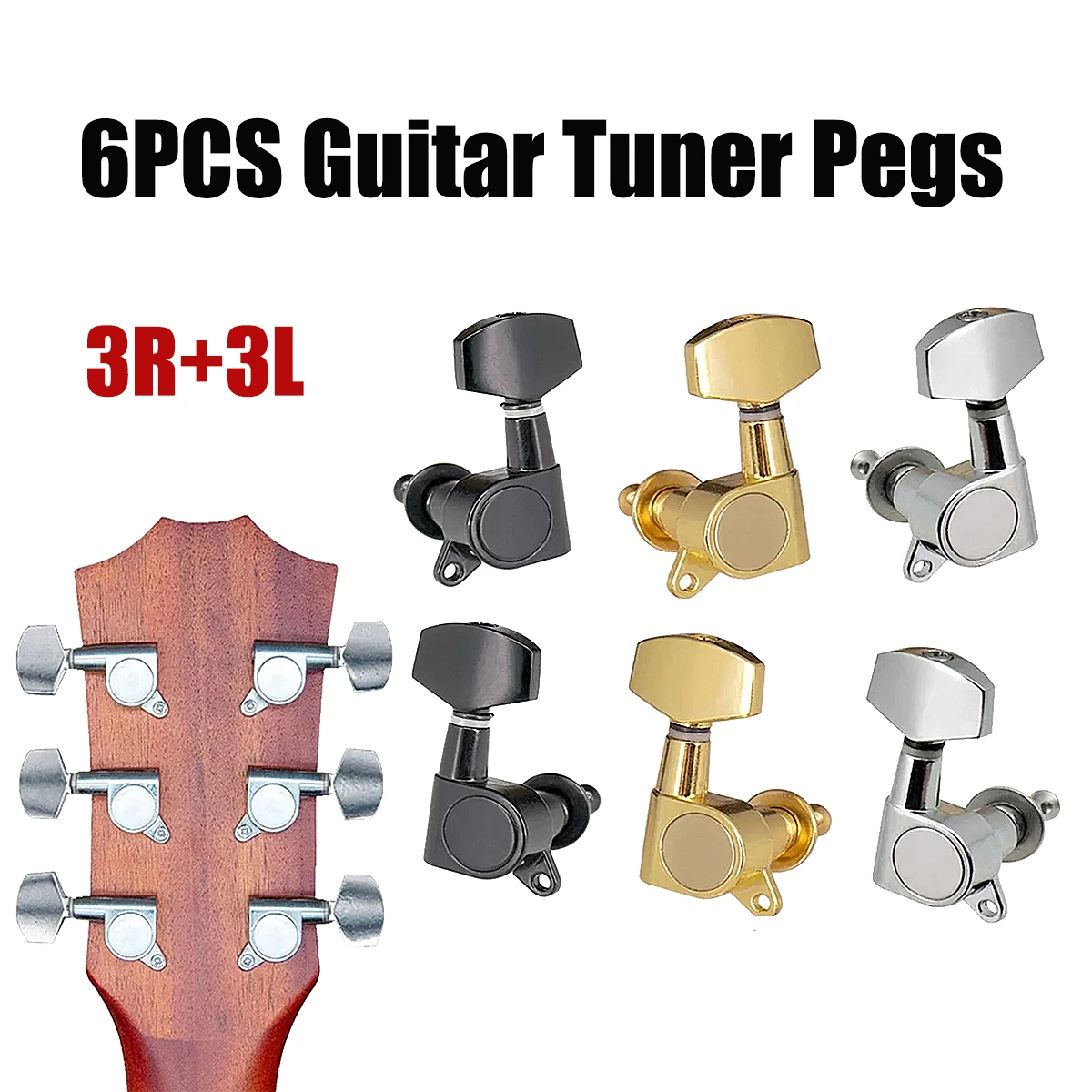 Chevilles d'accordage de guitare 6 pièces, jeu de têtes de Machine de touches de chevilles de réglage, touches de réglage de guitare électrique, accordeurs de verrouillage pour guitare
