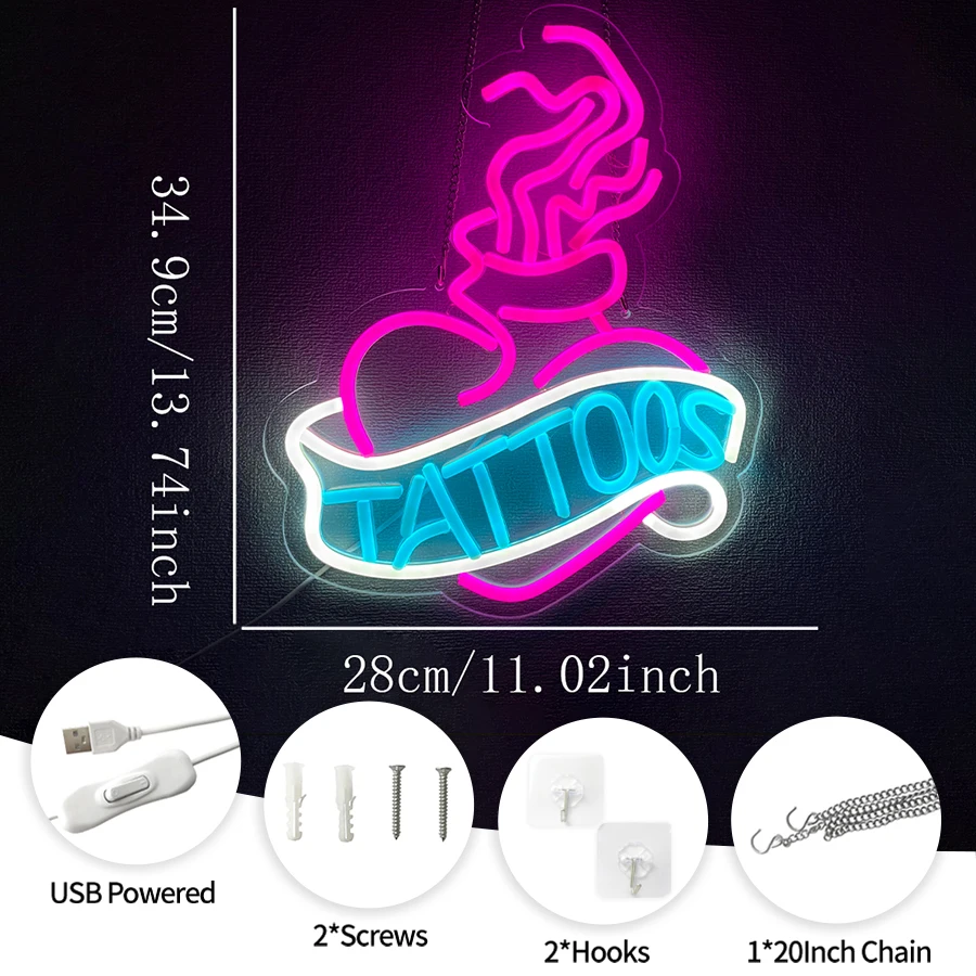 Tattoo Led Neon Sign, Heart Icon Aesthetic Operation Light, Tattoo Salon Studio, Shop Plaque Decor, Tattoo Artist'S Best Gift.