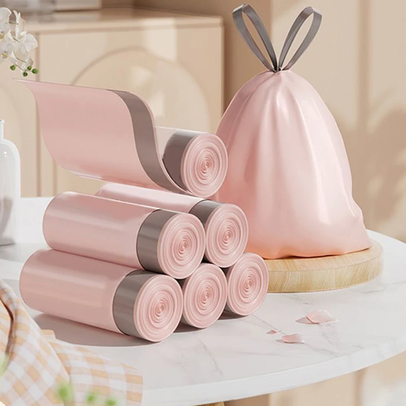 Cute pink high appearance level drawstring garbage bag Household kitchen disposable garbage bag