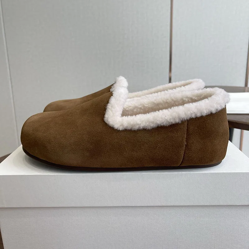 Mocasines perezosos con punta redonda, Zapatos planos De boca profunda, gamuza para Mujer, Otoño Invierno, Zapatos para ir al trabajo en la oficina, Zapatos para conducir, Zapatos De Mujer