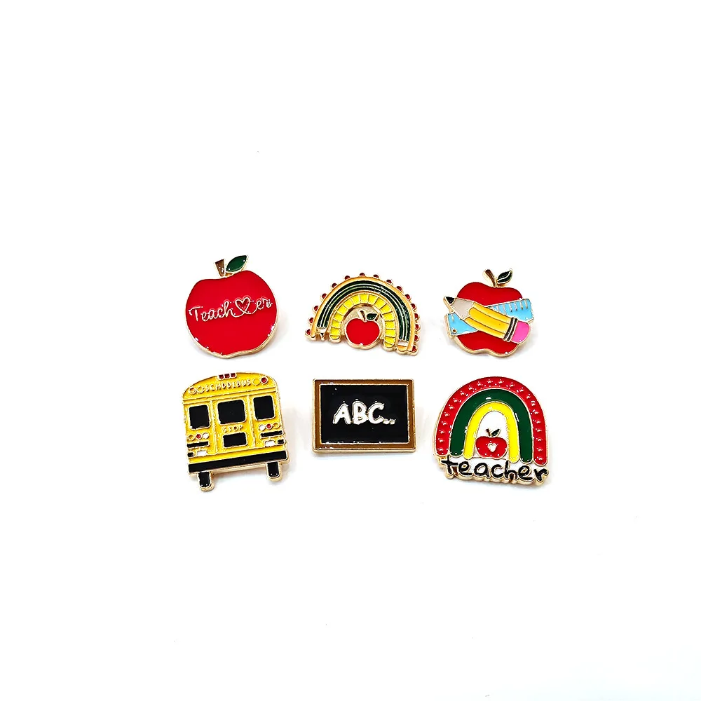 

Enamel School Heart Apple Pencil Book Brooch Pin Crystal Teacher Letters Brooches For Teacher Gift Appreciation Jewelry