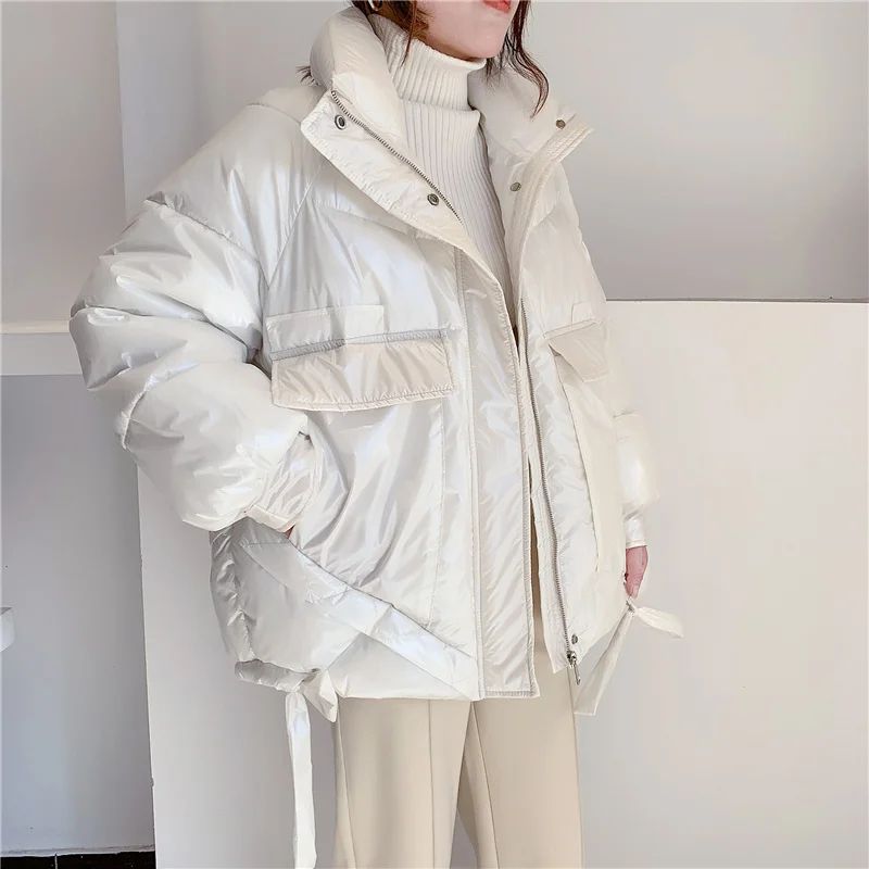 Stand New Winter Women Collar waterproof Glossy Coat 90% White Duck Down Parkas Thickness Warm Snow Outwear