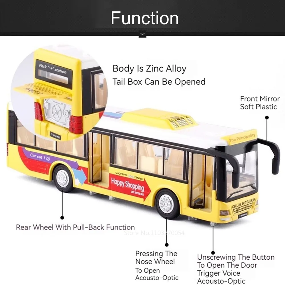 1/36 Einzel bus autos Spielzeug Modell Druckguss legierung Fahrzeuge Gummireifen Metall körper Sound Licht zurückziehen Spielzeug Geburtstags geschenke für Kinder