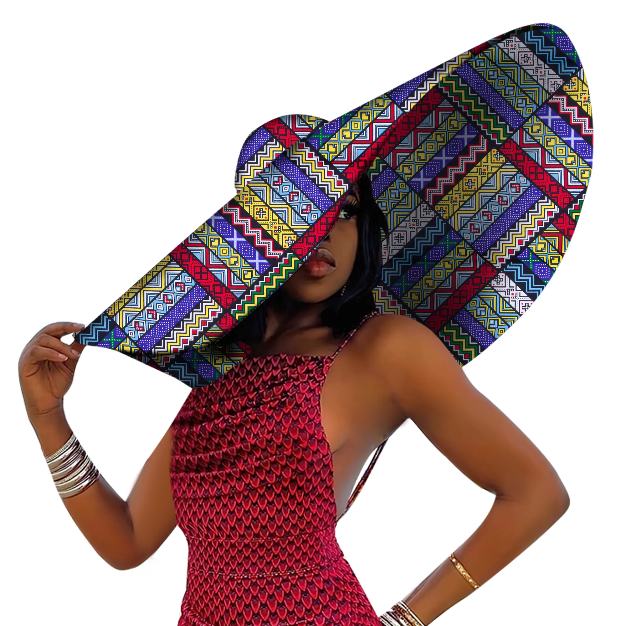 African Women Hat Summer Beach Hats Large Brim Sun Protection Fashion Ankara Cap Hat Customized Product