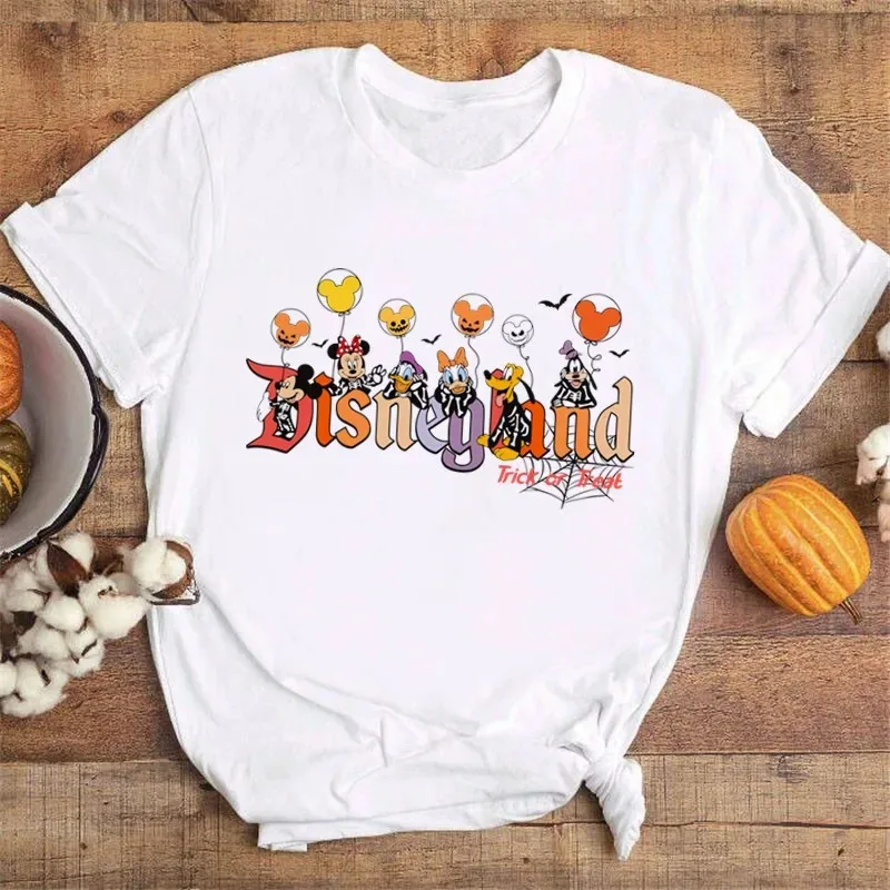 Disney Happy Halloween Mickey T-shirts Woman Festival Vibe Disneyland Vacation Clothes Black Tops 2024 Autumn T Shirt Women