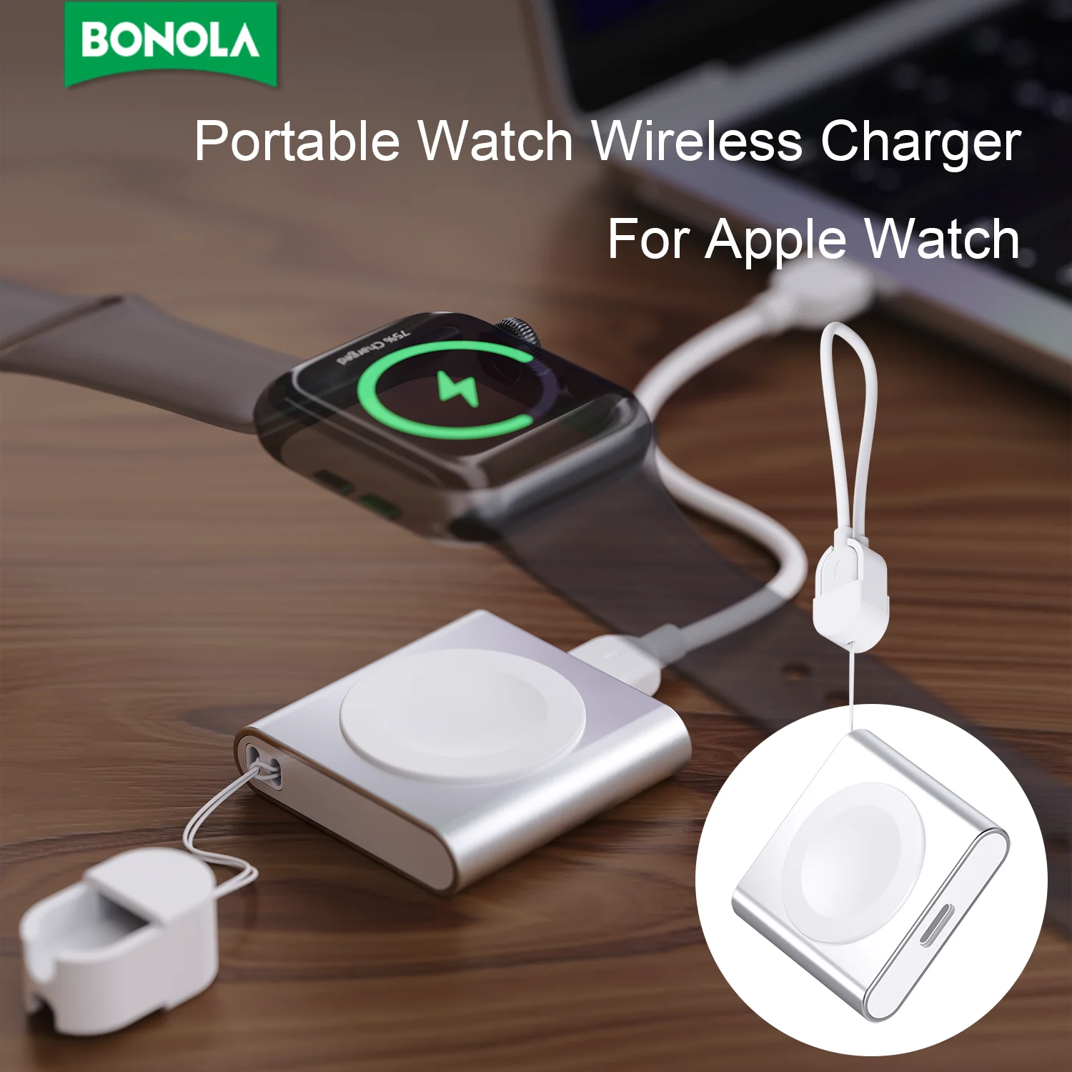 

Bonola Portable Lanyard Watch Wireless Charger For Apple Watch 11/Ultra/10/9/8/7 Magnetic Type C Charger Cable for iWatch 7/6/5
