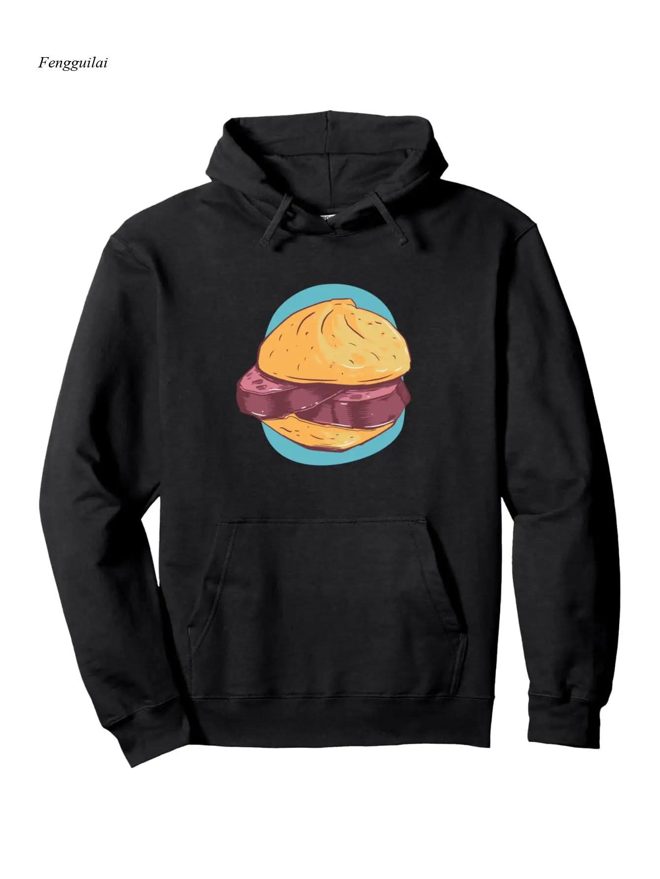 Sudadera con capucha con estampado de hamburguesa de queso de hígado: sudadera con temática rápida con diseño de hamburguesa y moño, lavable a máquina