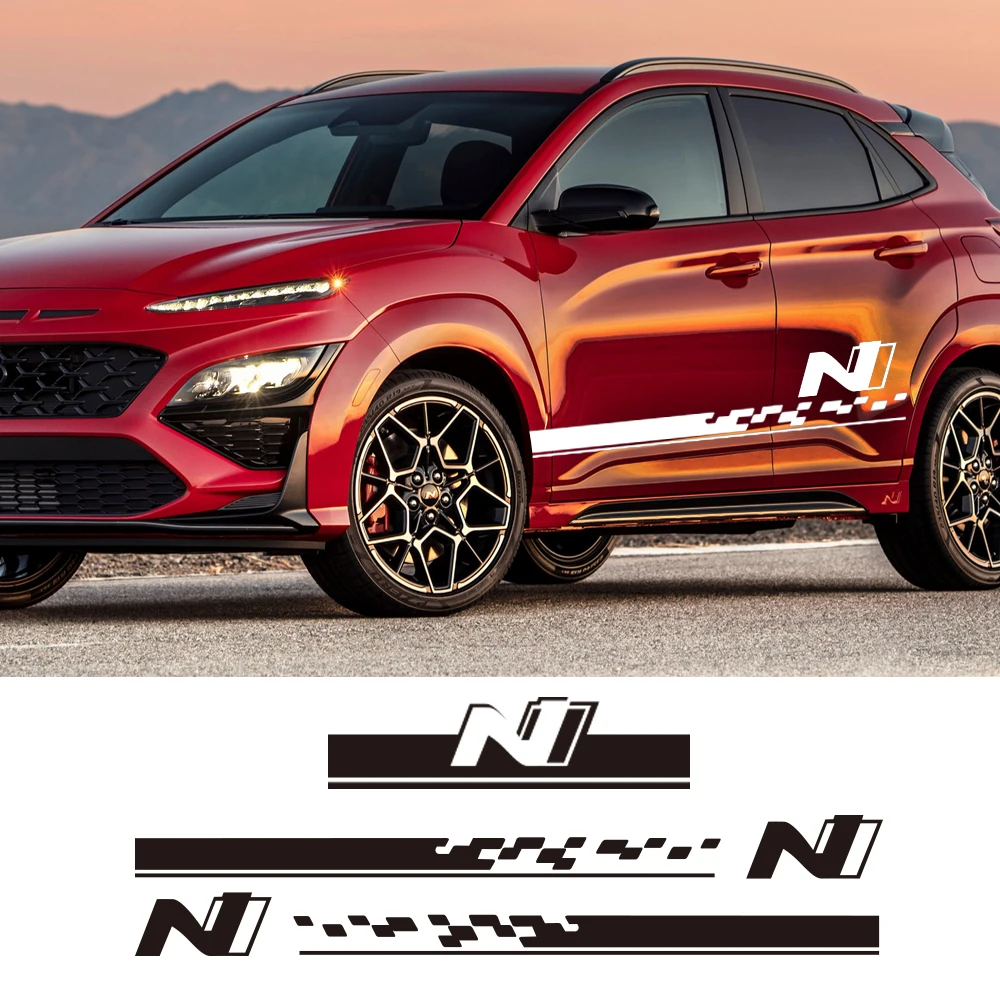 غطاء سيارة غطاء محرك السيارة الباب الفينيل الجانب شرائط N خط ملصقات مائي لشركة هيونداي كونا توكسون فيلوستر i20 i30 اكسسوارات السيارات التصميم