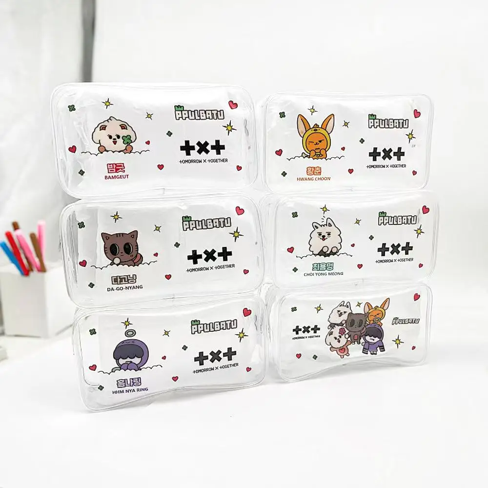 الكرتون الحيوان مقلمة حقيبة أدوات مكتبية 19*10*6.5 سنتيمتر بولي كلوريد الفينيل شفافة حقيبة التخزين حقيبة مستحضرات التجميل Soobin Yeonjun Beomgyu Taehyun Hueningkai Txt Kpop