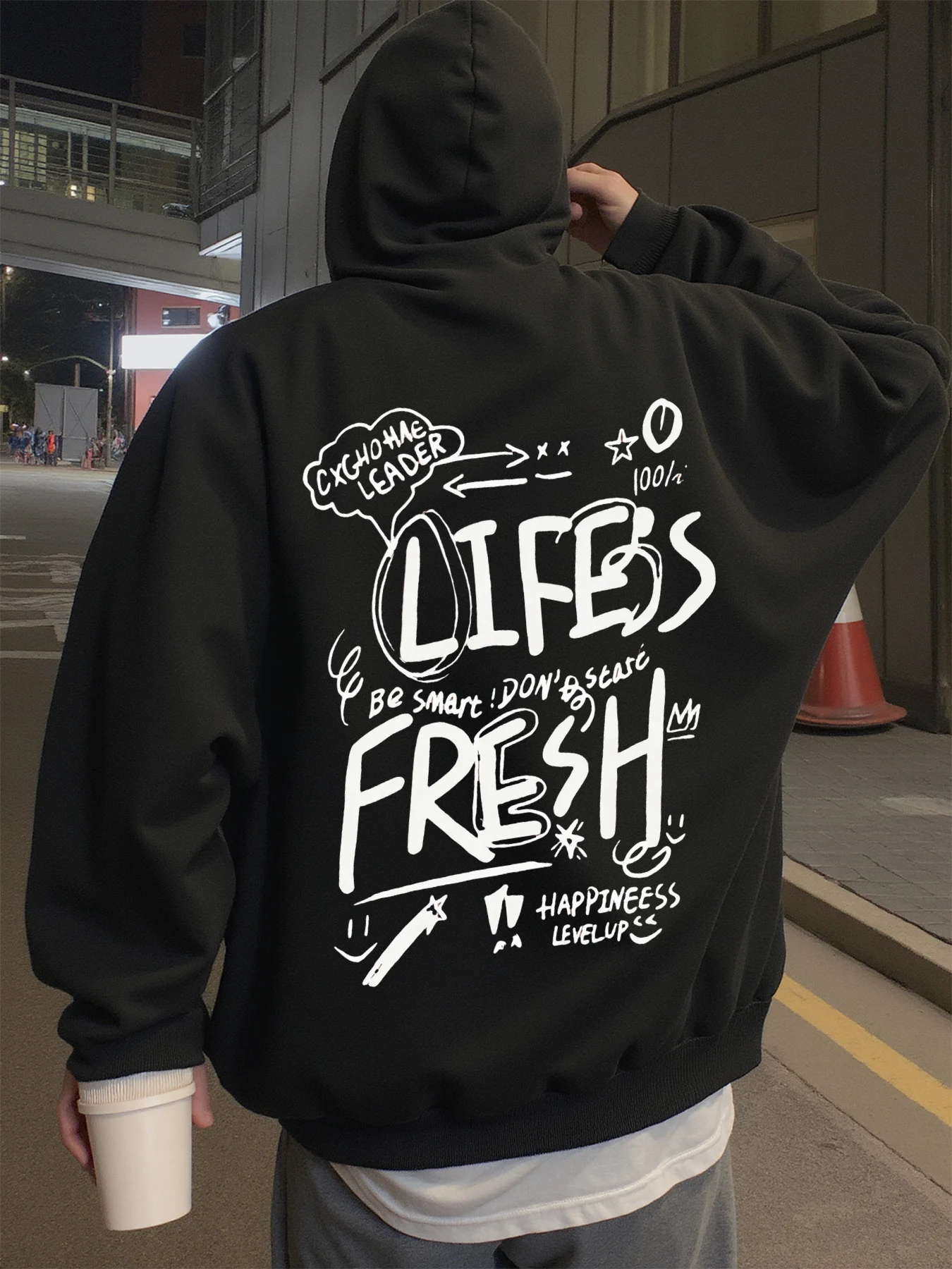 

Толстовка с капюшоном для мужчин, уличная одежда, мужские толстовки с графическим принтом Life's Fresh, подходят для ношения весенней, осенней и зимней толстовки