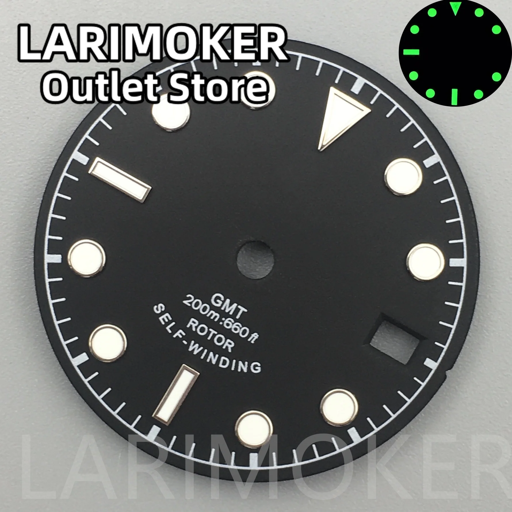 LARIMOKER 29mm white black dial GMT four hands green luminous watch dial for NH34 Movement watch accessories repair tool