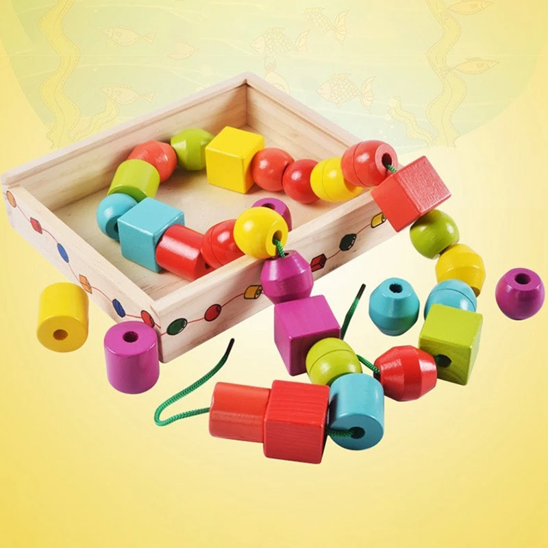 BAAA-dzieci kształt geometryczny drewniane klocki gwintowanie koraliki sortowanie układanie i podłączanie zabawki edukacyjne prezent dla malucha