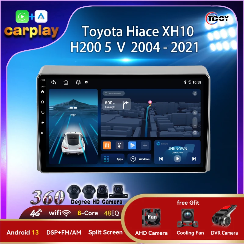 

Autoradio Carplay Android Auto Bluetooth For Toyota Hiace XH10 H200 5 Ⅴ 2004 - 2021Car Radio Video Stereo DSP Subwoofer wifi