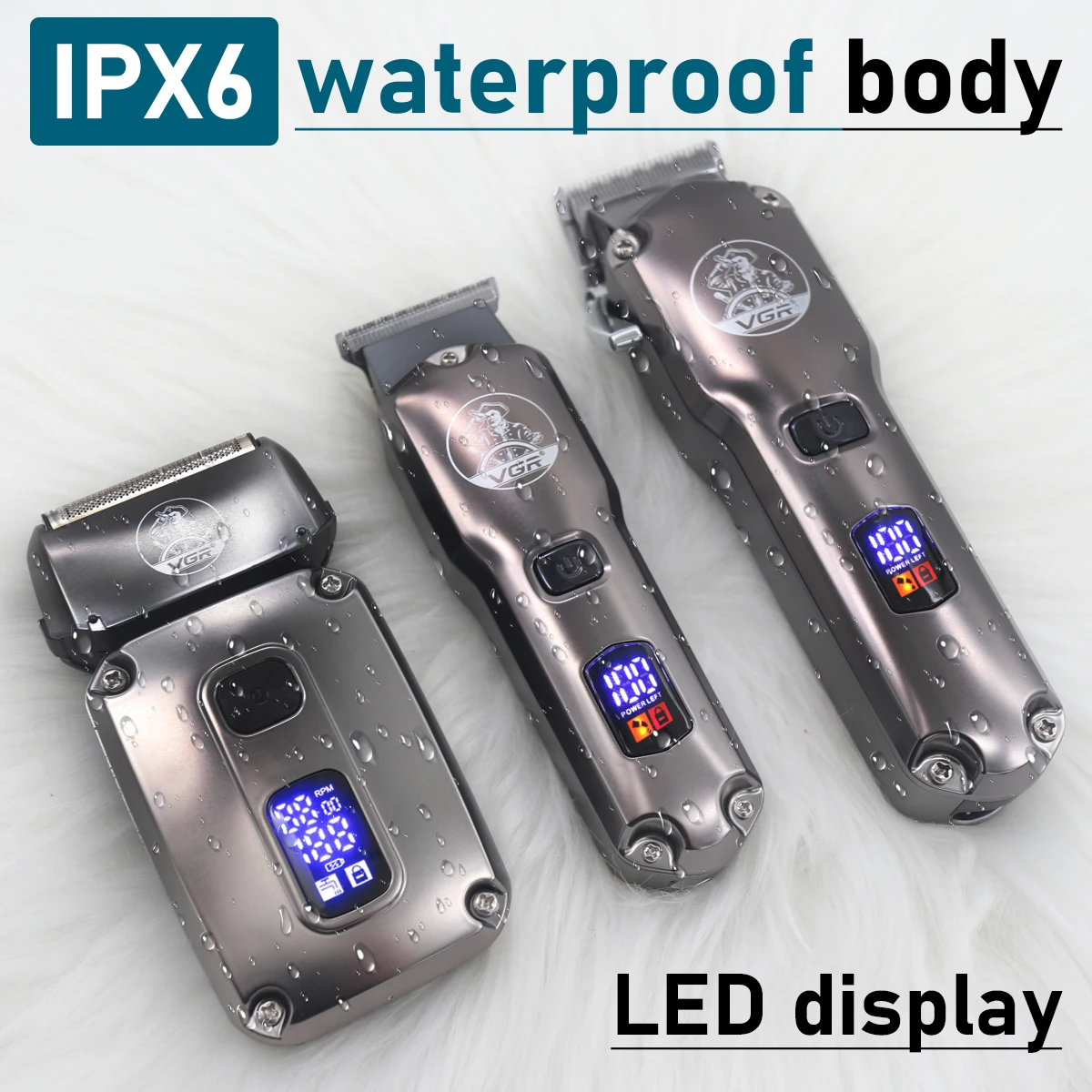 

VGR V-675 S3 Профессиональная машинка для стрижки волос IPX6 Водонепроницаемый 8000 об/мин Светодиодный дисплей Малошумная машинка для стрижки волос Триммер