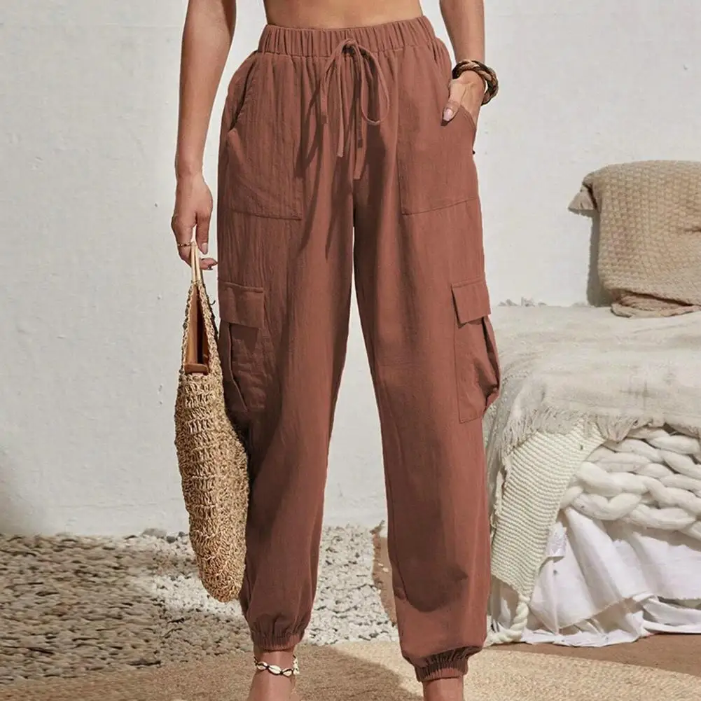 

Women Trousers High Elastic Waist Drawstring Women Pants Loose Retro Casual Ankle-banded Long Pants