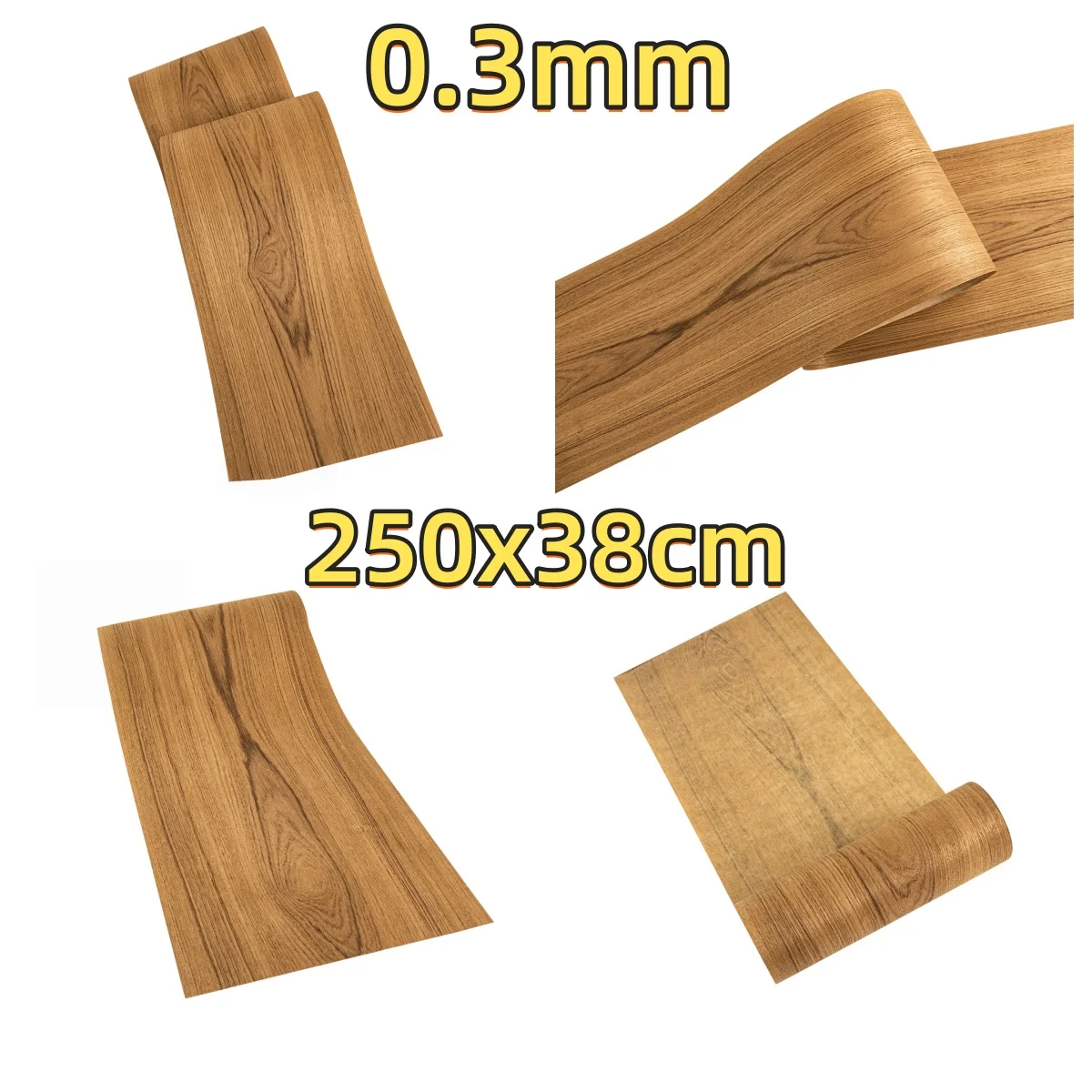 Natural Teak Grain Veneer, 0.3mm, 250x38cm, For Automotive Interior & Skirting Board Veneer Decoration.