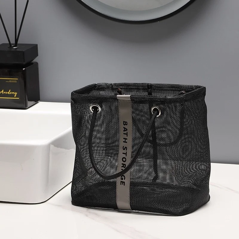 Portable Bathroom Mesh Wash Bag Bathhouse Bathing Tote Bag Small Mesh Storage Basket Toiletry Storage Basket