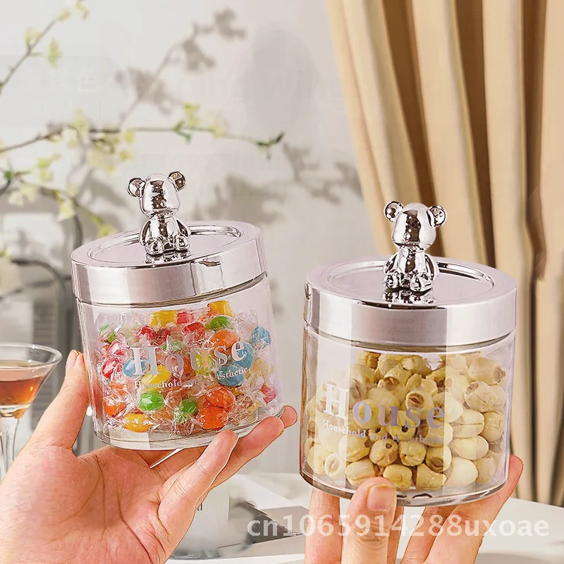 

Light Luxury Bear Grain Jar Modern Minimalist Style Glass Storage Container for Dried Fruits Candies Household Accompaniment