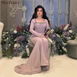 Flechazo Dusty Purple Evening Dresses Square Neck Ankle-Length Beading Mermaid Formal Party Dress For Women 2024  فساتين السهرة