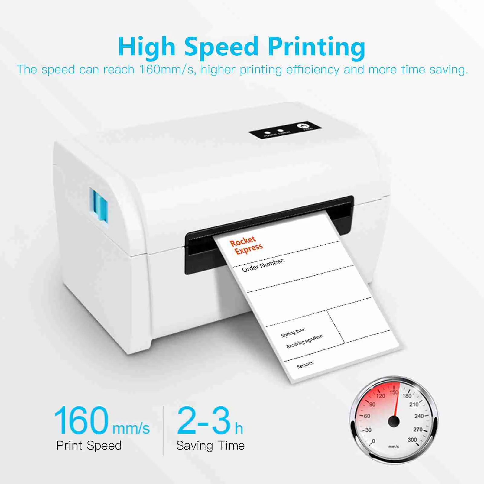 Thermal Label Printer High Speed Shipping Label Printer USB BT Connection Support 40-110mm Paper Width Compatible with Windows