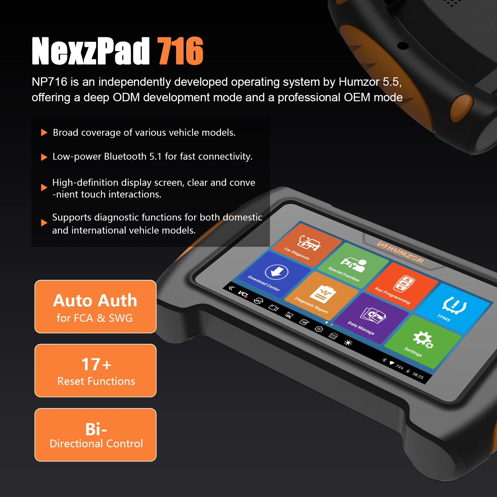 Car Diagnostic Tool For Humzor NP716 Car Vehicle Full System Battery Pack Diagnosis Tire Pressure Learning Key Programming