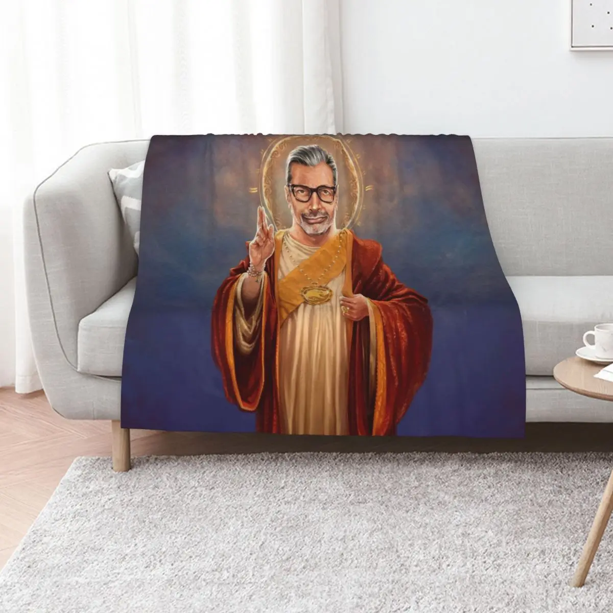 Saint Jeff of Goldblum - Jeff Goldblum Original Religious Painting Throw Blanket Luxury Designer manga Bed linens Blankets