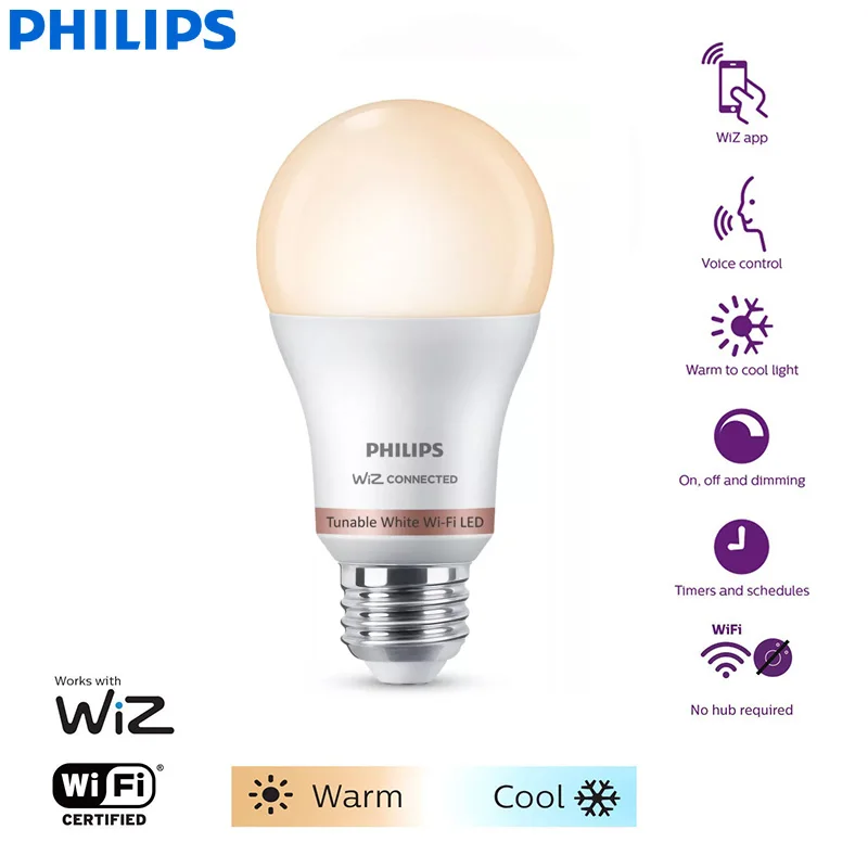 فيليبس الانضمام الأبيض واي فاي LED لمبة ذكية 9 واط E27 220-240 فولت WiZ App التحكم الدافئ لتبريد اللون الأبيض EyeComfort عكس الضوء مصباح #1