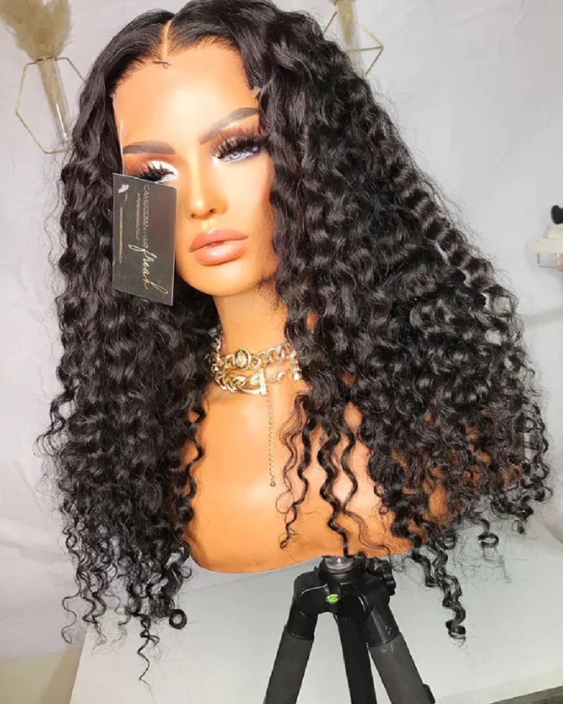 26inch Natural Black 180%Density Preplucked Long Kinky Curly Lace Front Wigs For Women With Baby Hair Daily Wear Glueless Wigs