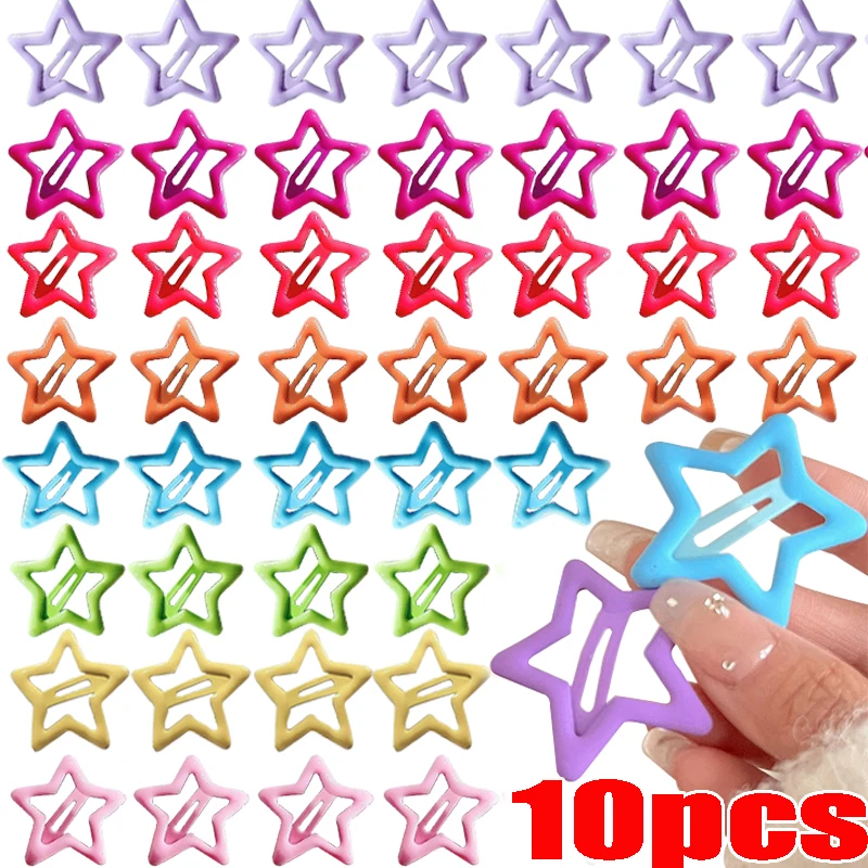 Colorful Star BB Hairpin Girl Y2K Cute Star Barrettes Women Side Bangs Simple Metal Snap Clip Headdress Hair Clip Headwear