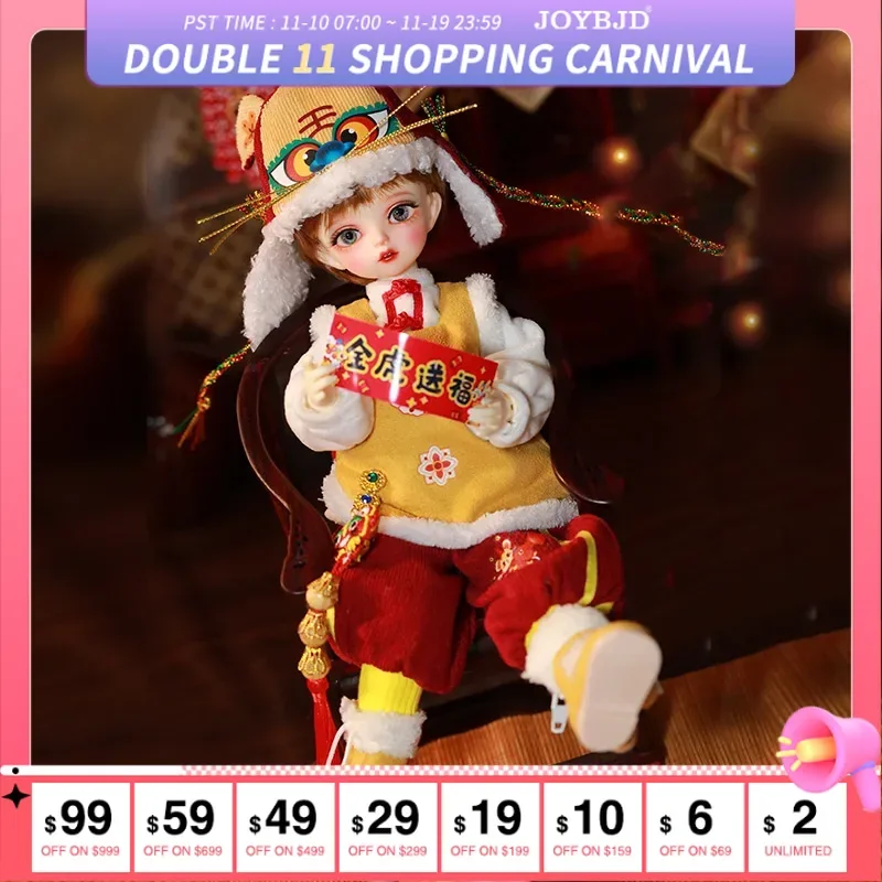 

JOYBJD Lucia BJD Doll 1/6 Fullset B with Chinese New Year Tiger Head Hat Resin Toy