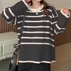 HELIAR Women Striped Loose Warm Sweater O-Neck Long Sleeve Thicken Knitted Pullovers Casual Sweater For Women 2024 Autumn Winter