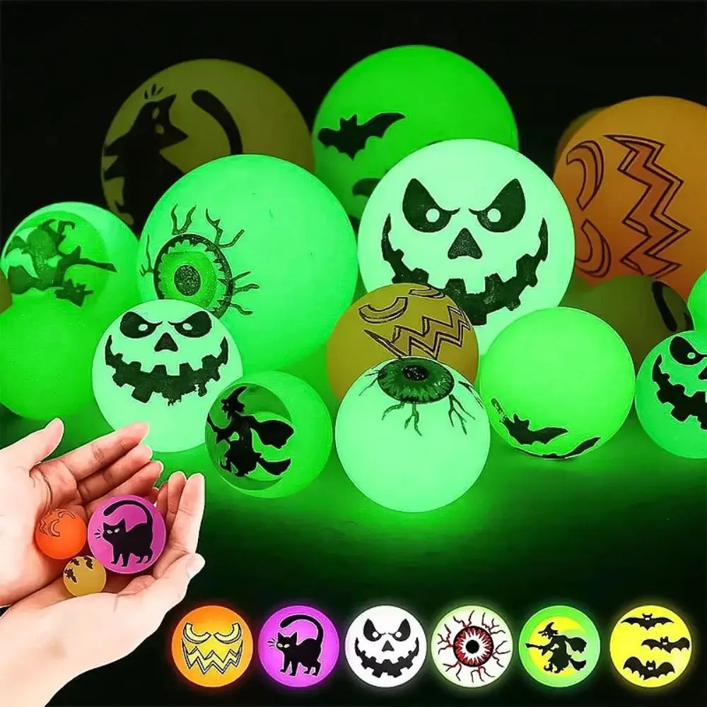 10 Stück/Set im Dunkeln leuchtende Halloween-Hüpfbälle, gruselige 32-mm-Hüpfbälle, lustige, dehnbare Augäpfel, leuchtende Hüpfbälle, Geschenke