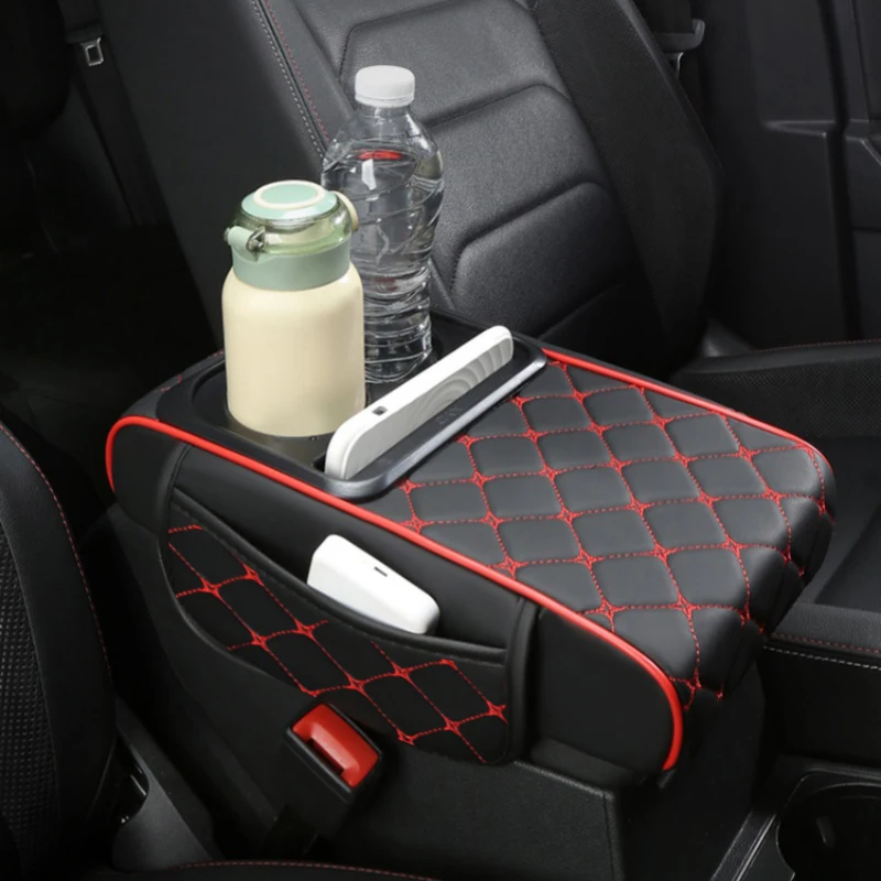 PU-Leder Auto-Mittelkonsolen-Aufbewahrungspolster mit Getränkehalter, Telefonkartenfach, Doppelte Taschen oder Ohne Aufbewahrungsfach – Detail 1