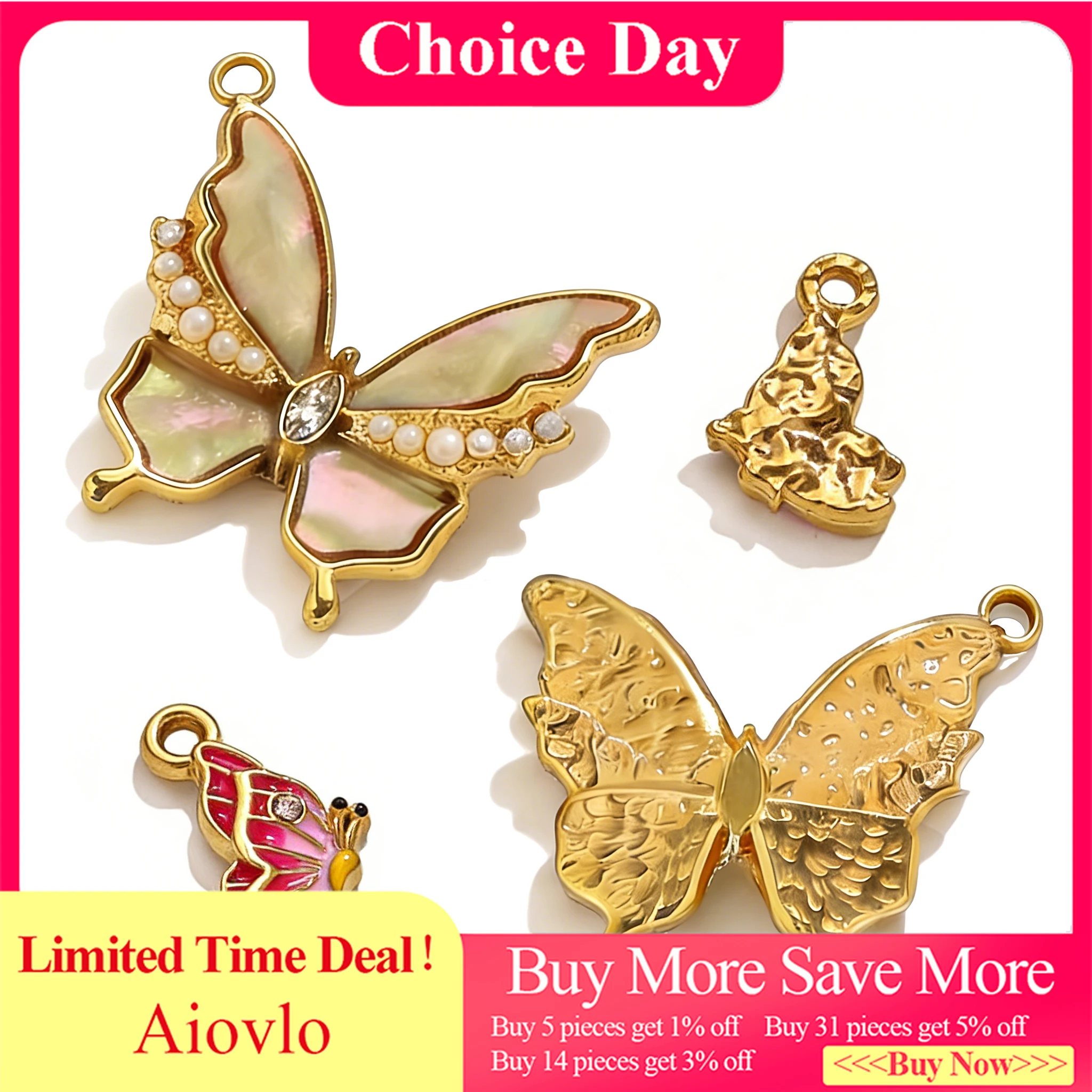 

2PCS Butterfly Charms Enamel Shell Inlaid Pendants 18K Gold Stainless Steel for DIY Necklace Earring Jewelry Making Supplies