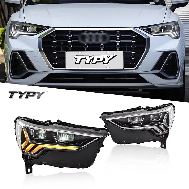 

TYPY Автомобиль для Audi Q3 Обновление светодиодных фар, модифицированных для нового DRL, динамический указатель поворота, светодиодные фары, автоаксессуары 2019-2024