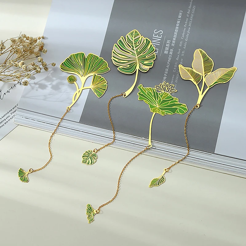 1PC Exquisite Lotus Leaf Vein Metal Bookmark Chinese Style Creative Bookmarks Tassel Pendant Student Gift School Stationery