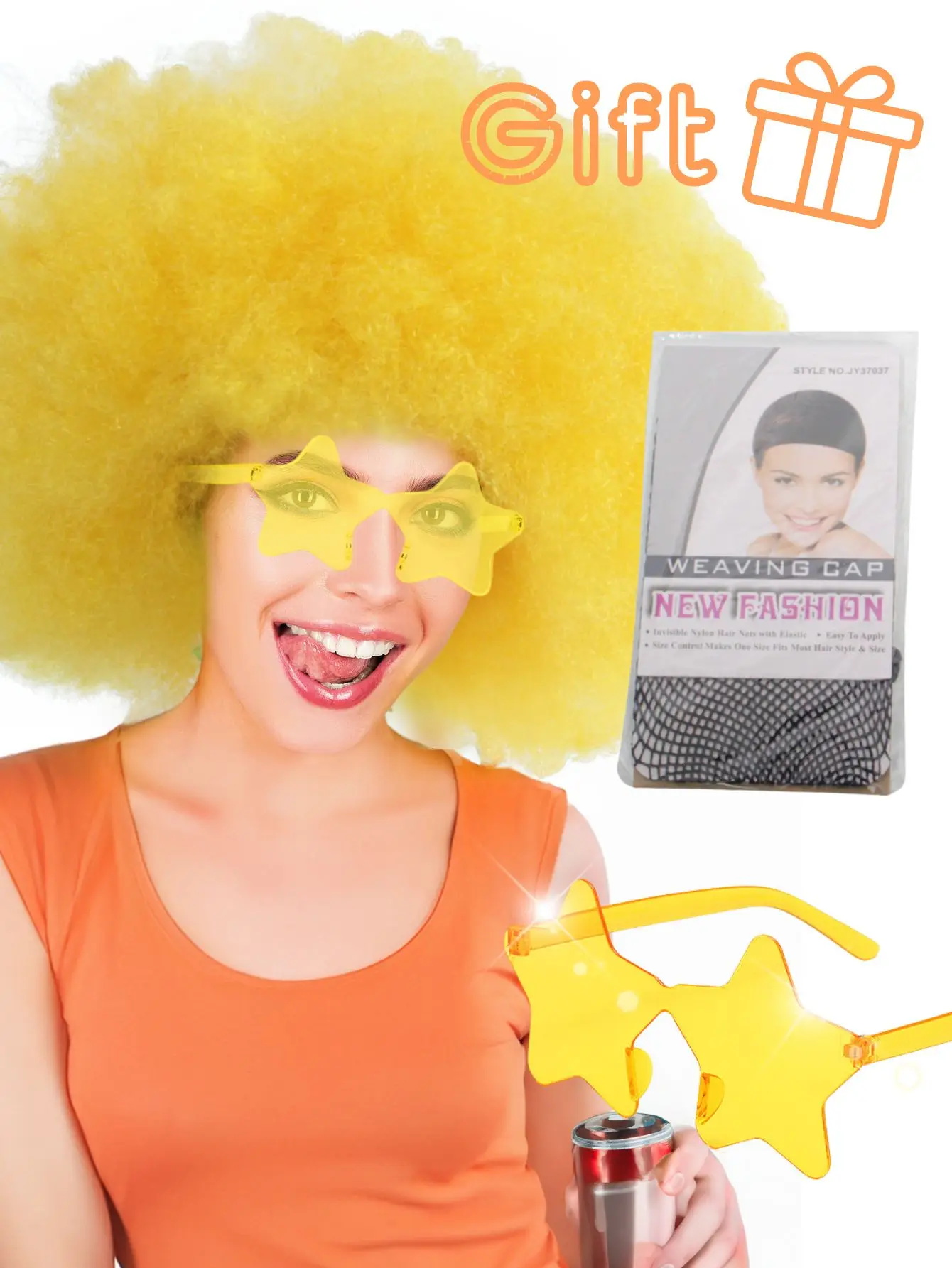 Oversized pluizig krullend haar pruik meerkleurig hittebestendig synthetische vezel met plus bril voor feest