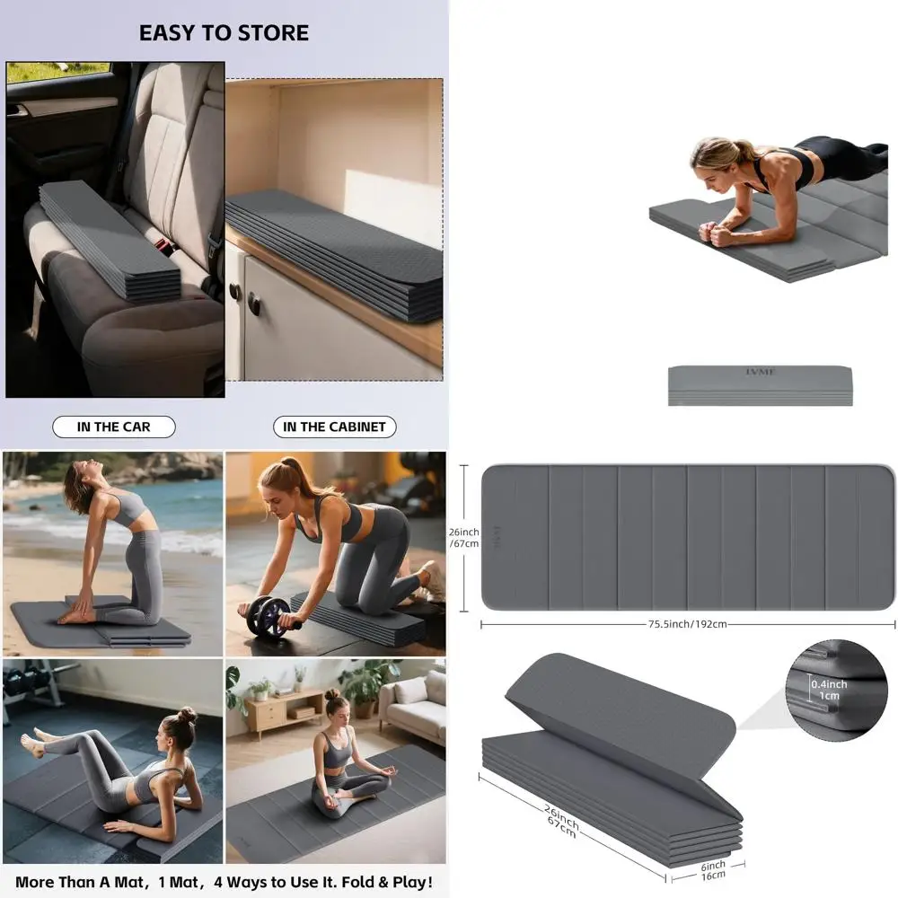 

Складной коврик для йоги толщиной 10 мм, сертифицированный SGS TPE, противоскользящий, без запаха, 12-кратный портативный для фитнеса, йоги, пилатеса и домашнего упражнения