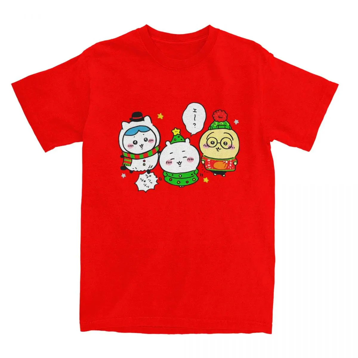 

Christmas Chiikawa Kawaii T Shirt Summer Y2K Basic T-Shirts Pure Cotton Hipster Tshirt For Men Short Sleeves Tops