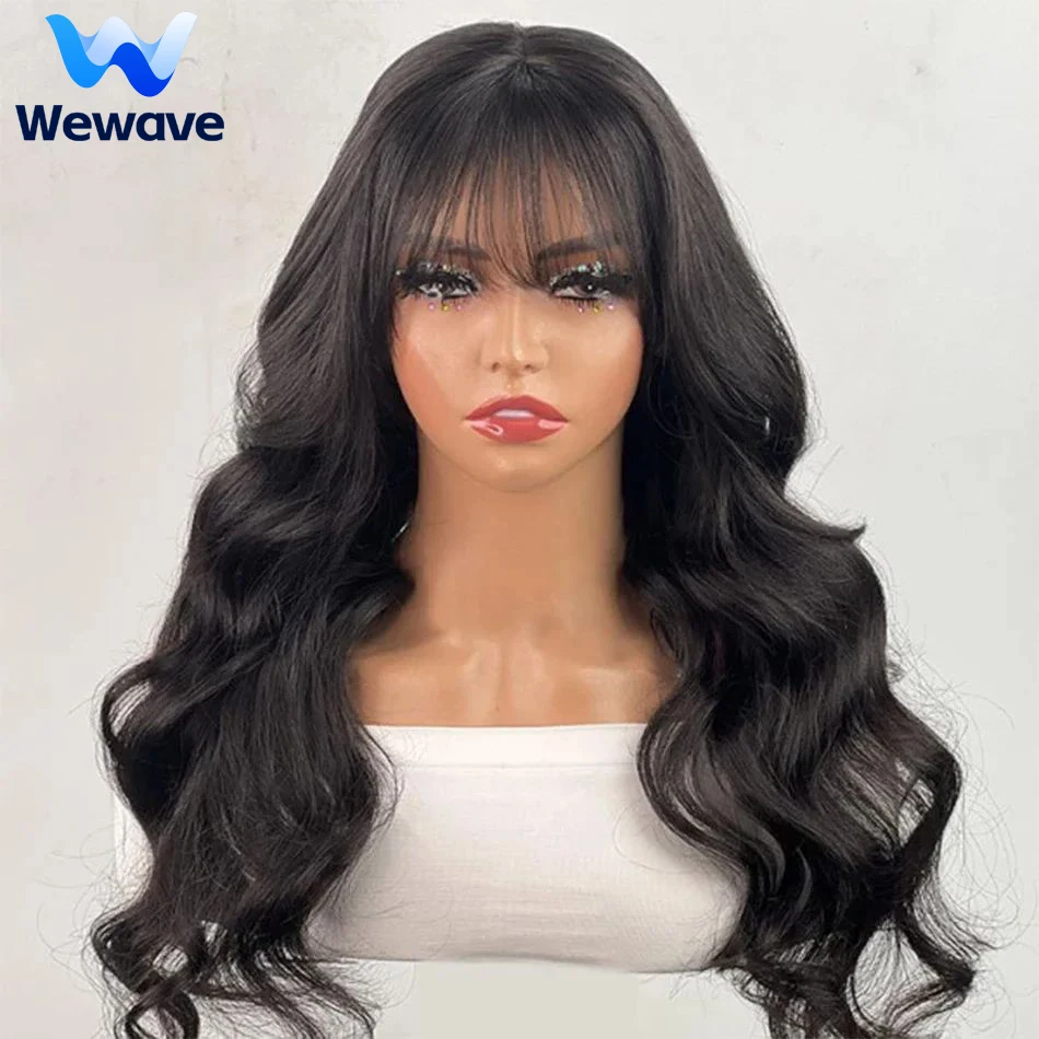 

Wewave 1b Черный парик с челкой Объемная волна Парики из человеческих волос Отбеленные узлы Полная машина Флэш-распродажа Бразильские парики Оригинал