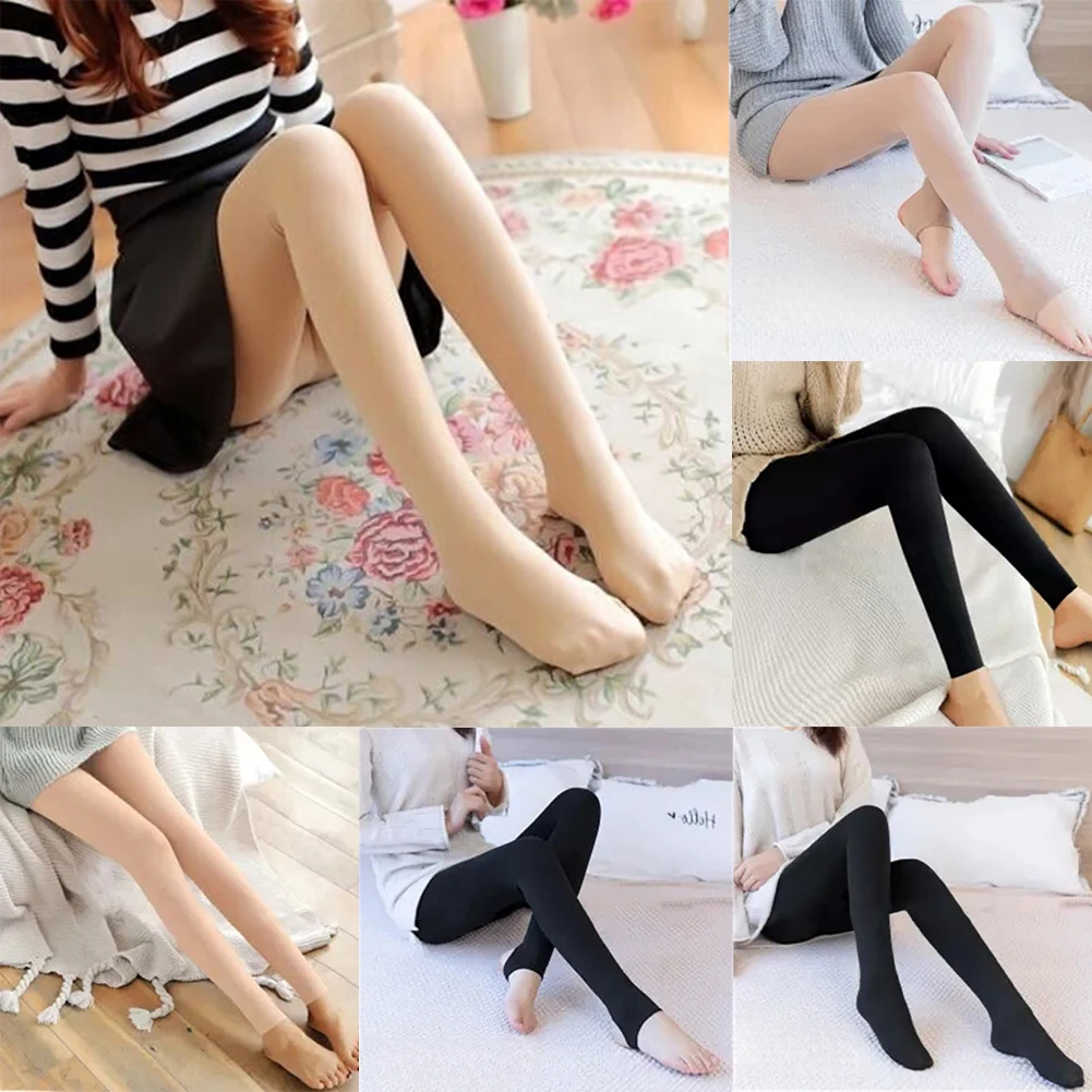 

Woman Thermal Tights Sexy Translucent Fleece Leggings Pantyhose Slim Winter Warm Thick Velvet Stockings Female Streetwear Pants