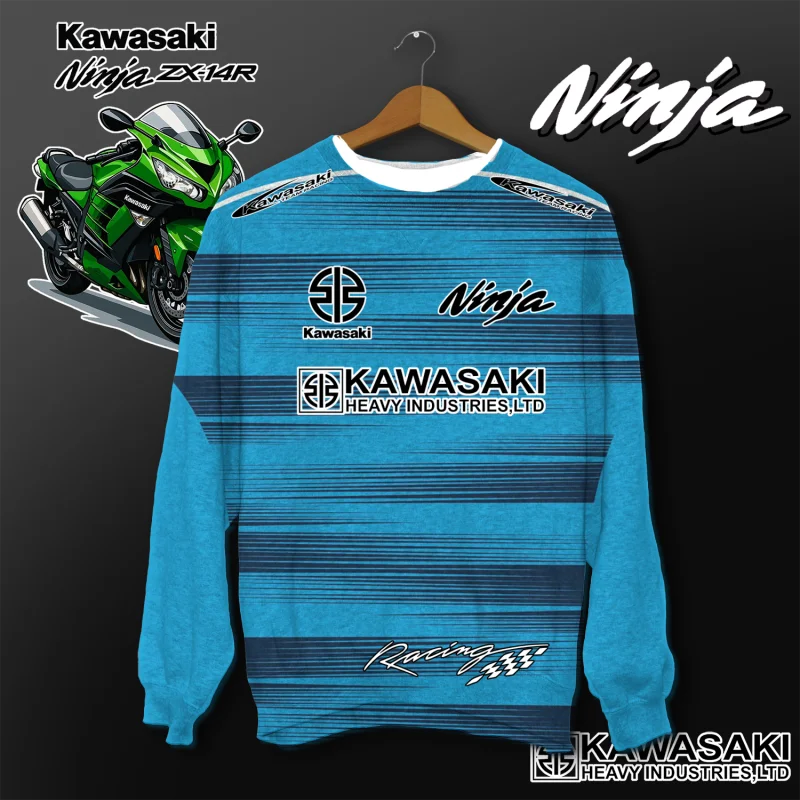 كاواساكي دراجة نارية سباق فريق الرجال تي شيرت طويل الأكمام ربيع الخريف بلايز الشارع الكتابة على الجدران الملابس العصرية نمط ريت #5