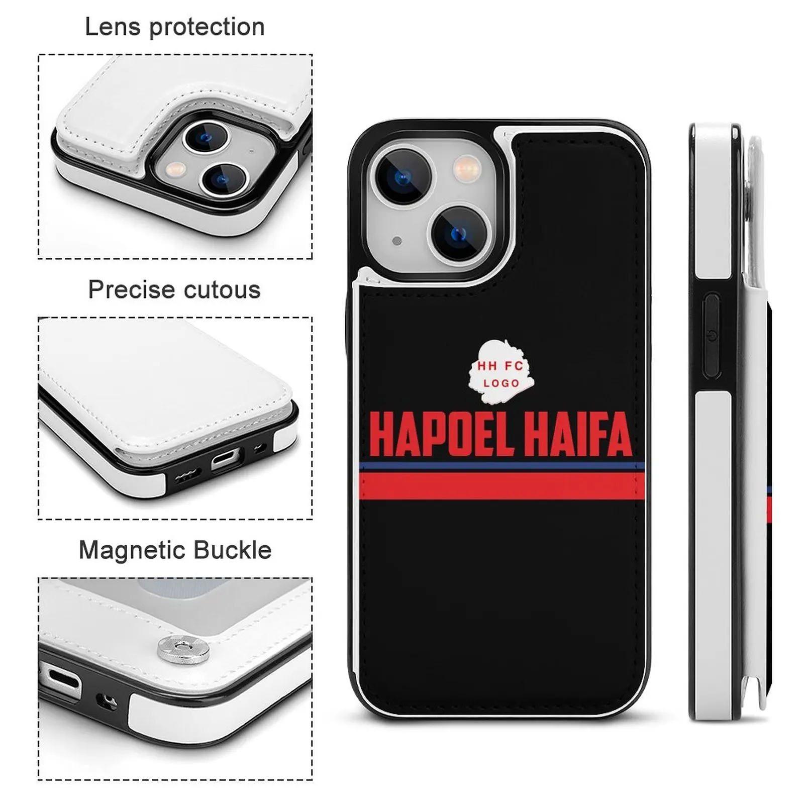 Hapoel Haifa Fc Lederen Portemonnee Case Voor Iphone 14 Draadloos Opladen Stand Snap Case