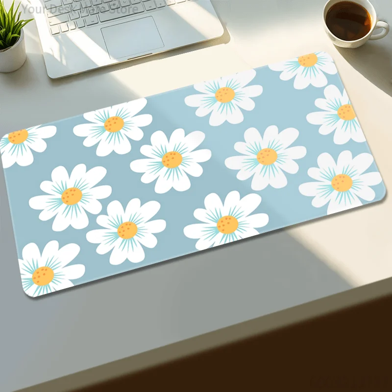 Soft Pastel Floral Large Desk Mat Daisy Botanical Sakura Vintage Print Mouse Pad Anti‑Slip Rubber Base Keyboard Mat for Decor