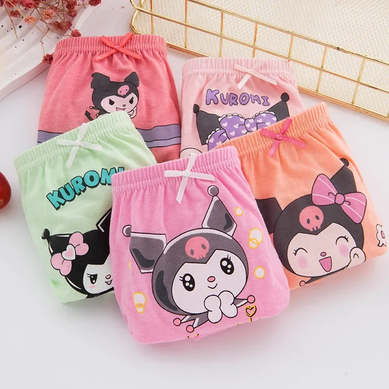 Sanrio Kawaii Kuromi Calcinhas para crianças, cuecas de algodão cartoon, cuecas triangulares fofas, cuecas macias, presente para meninos e meninas, novo